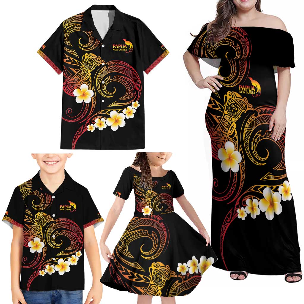 Personalised Papua New Guinea Sepik Family Matching Off Shoulder Maxi Dress and Hawaiian Shirt Plumeria Floral Tribal Pattern LT9 - Polynesian Pride
