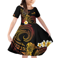 Personalised Papua New Guinea Sepik Family Matching Off Shoulder Short Dress and Hawaiian Shirt Plumeria Floral Tribal Pattern LT9 Daughter's Dress Black - Polynesian Pride