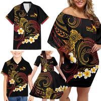 Personalised Papua New Guinea Sepik Family Matching Off Shoulder Short Dress and Hawaiian Shirt Plumeria Floral Tribal Pattern LT9 - Polynesian Pride