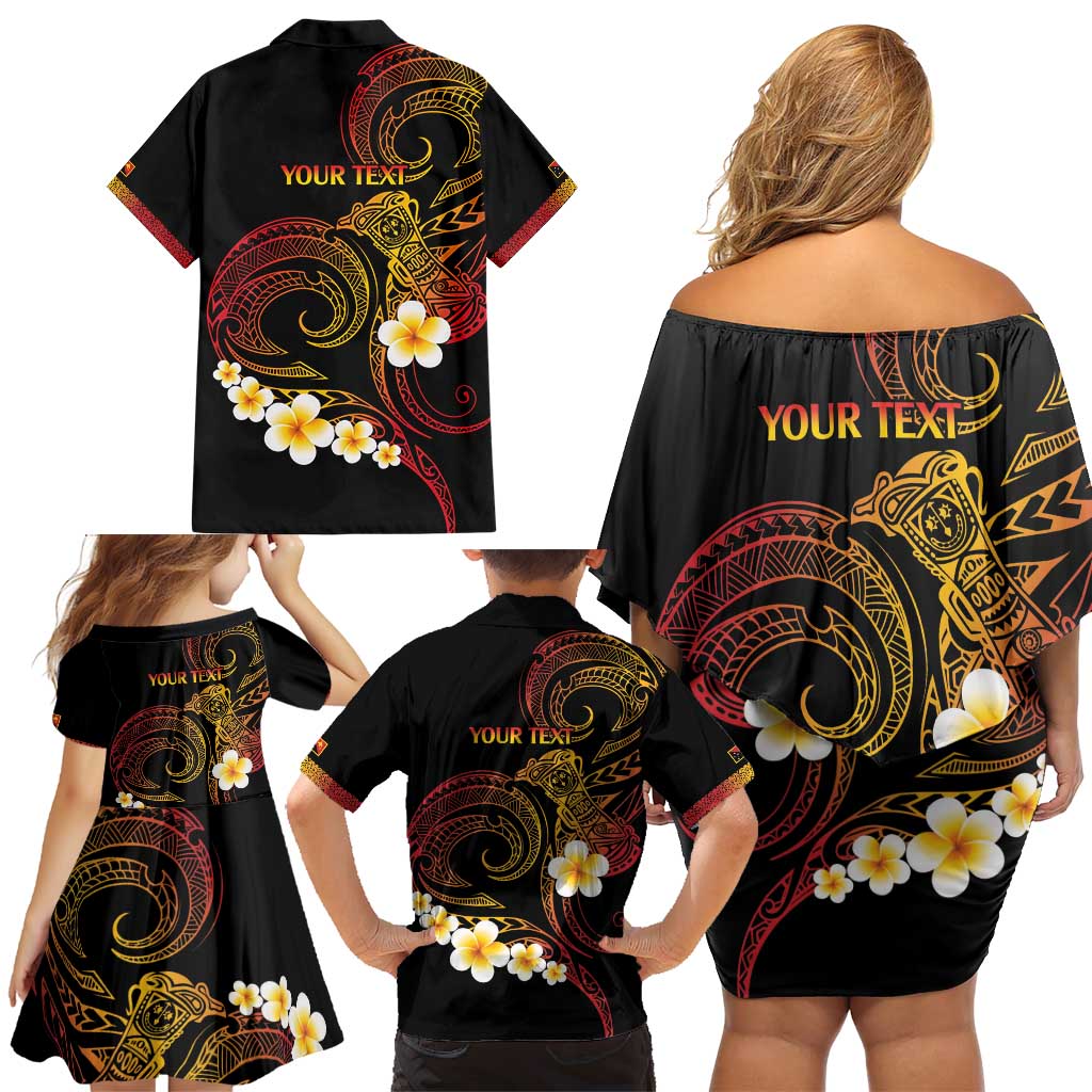 Personalised Papua New Guinea Sepik Family Matching Off Shoulder Short Dress and Hawaiian Shirt Plumeria Floral Tribal Pattern LT9 - Polynesian Pride