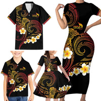 Personalised Papua New Guinea Sepik Family Matching Short Sleeve Bodycon Dress and Hawaiian Shirt Plumeria Floral Tribal Pattern LT9 - Polynesian Pride
