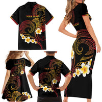Personalised Papua New Guinea Sepik Family Matching Short Sleeve Bodycon Dress and Hawaiian Shirt Plumeria Floral Tribal Pattern LT9 - Polynesian Pride