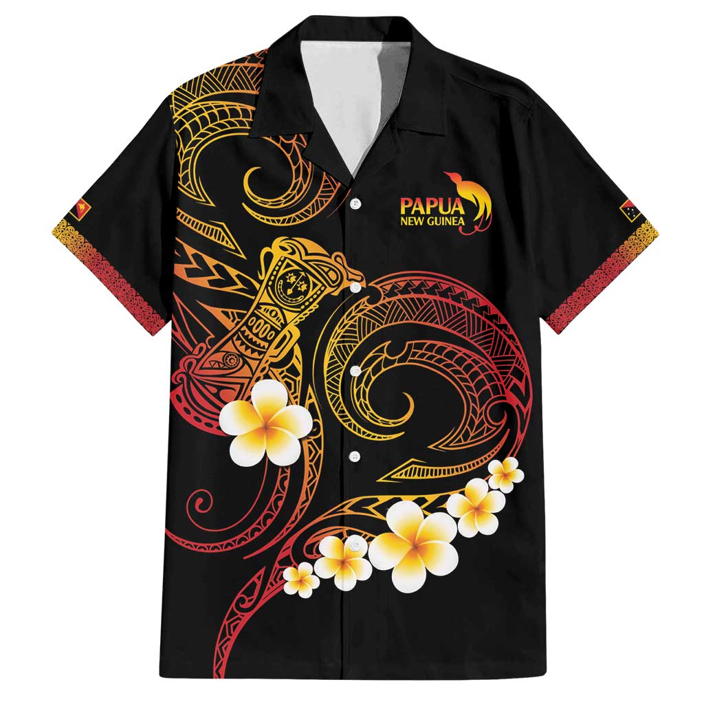 Personalised Papua New Guinea Sepik Family Matching Summer Maxi Dress and Hawaiian Shirt Plumeria Floral Tribal Pattern LT9 Dad's Shirt - Short Sleeve Black - Polynesian Pride
