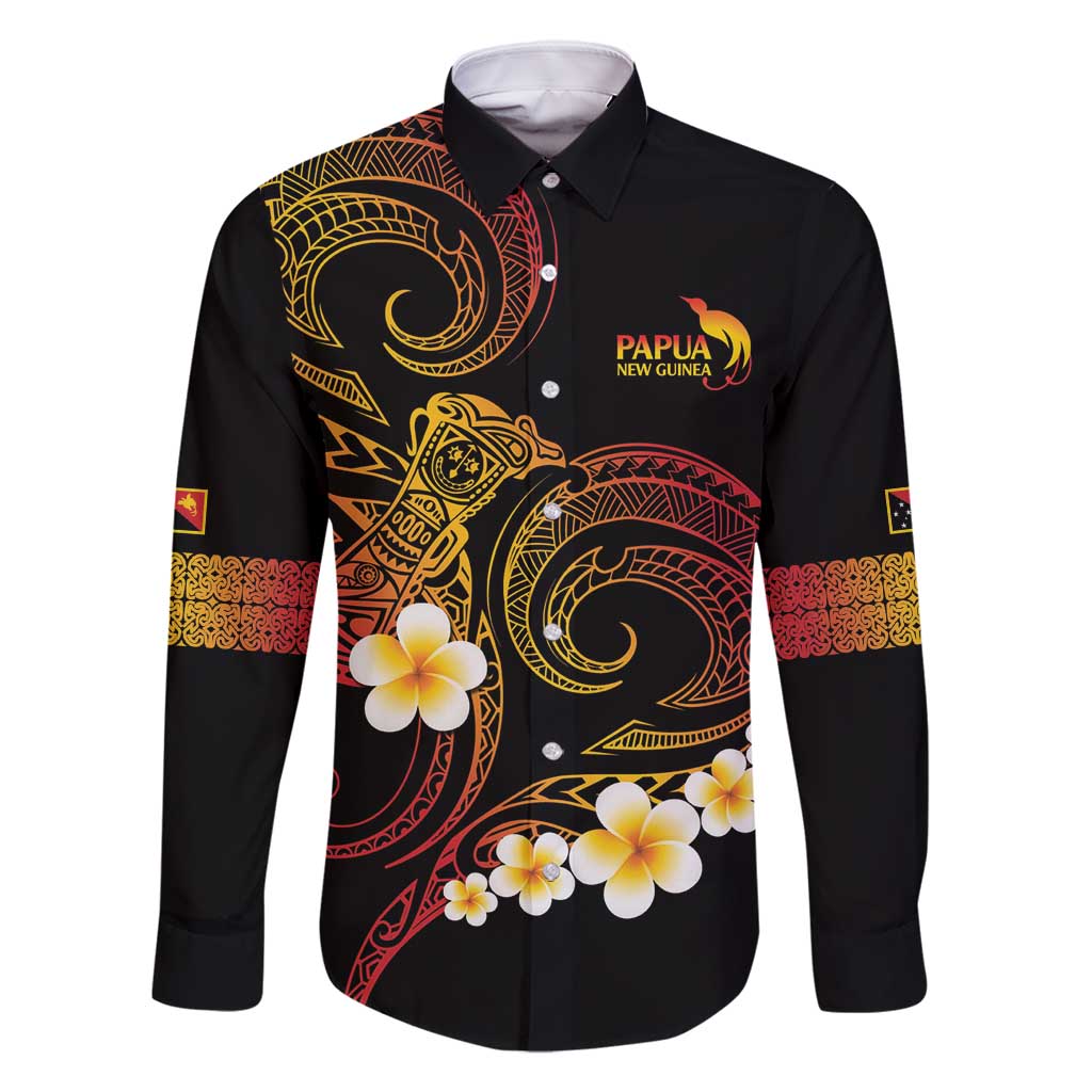 Personalised Papua New Guinea Sepik Family Matching Summer Maxi Dress and Hawaiian Shirt Plumeria Floral Tribal Pattern LT9 Dad's Shirt - Long Sleeve Black - Polynesian Pride