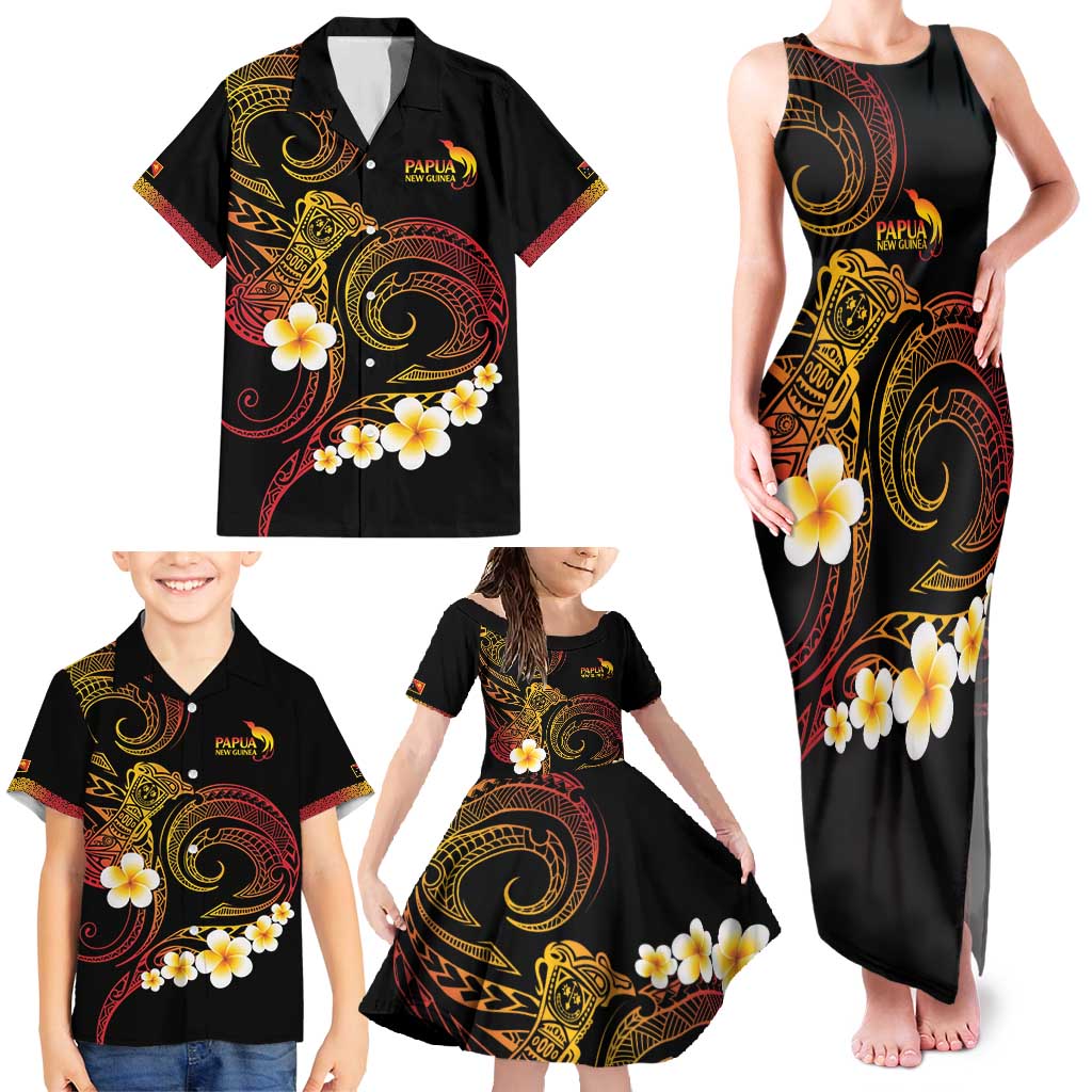 Personalised Papua New Guinea Sepik Family Matching Tank Maxi Dress and Hawaiian Shirt Plumeria Floral Tribal Pattern LT9 - Polynesian Pride