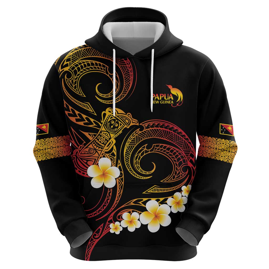 Personalised Papua New Guinea Sepik Hoodie Plumeria Floral Tribal Pattern - Polynesian Pride