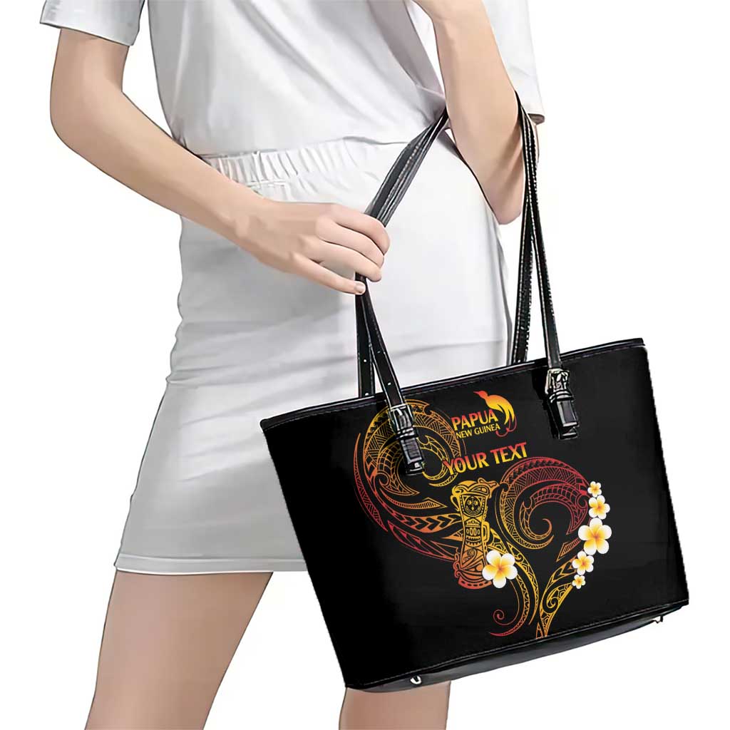 Personalised Papua New Guinea Sepik Leather Tote Bag Plumeria Floral Tribal Pattern - Polynesian Pride