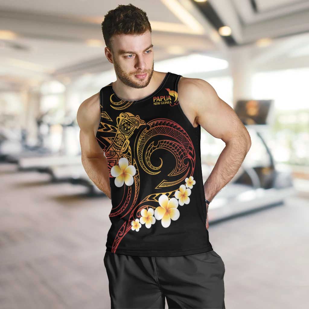 Personalised Papua New Guinea Sepik Men Tank Top Plumeria Floral Tribal Pattern - Polynesian Pride