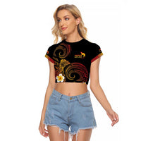 Personalised Papua New Guinea Sepik Raglan Cropped T Shirt Plumeria Floral Tribal Pattern - Polynesian Pride