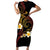 Personalised Papua New Guinea Sepik Short Sleeve Bodycon Dress Plumeria Floral Tribal Pattern - Polynesian Pride