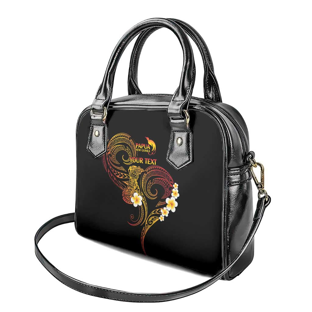 Personalised Papua New Guinea Sepik Shoulder Handbag Plumeria Floral Tribal Pattern - Polynesian Pride