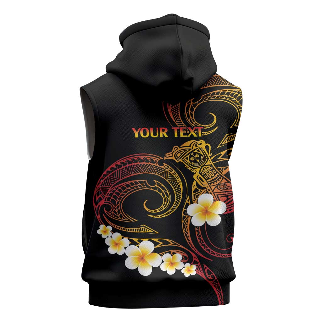 Personalised Papua New Guinea Sepik Sleeveless Hoodie Plumeria Floral Tribal Pattern - Polynesian Pride
