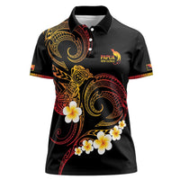 Personalised Papua New Guinea Sepik Women Polo Shirt Plumeria Floral Tribal Pattern LT9 Female Black - Polynesian Pride