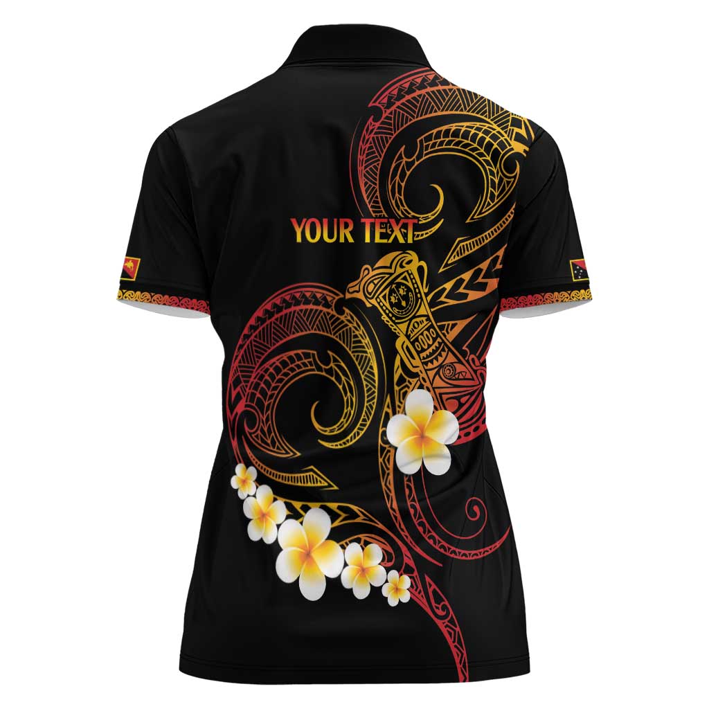 Personalised Papua New Guinea Sepik Women Polo Shirt Plumeria Floral Tribal Pattern LT9 - Polynesian Pride