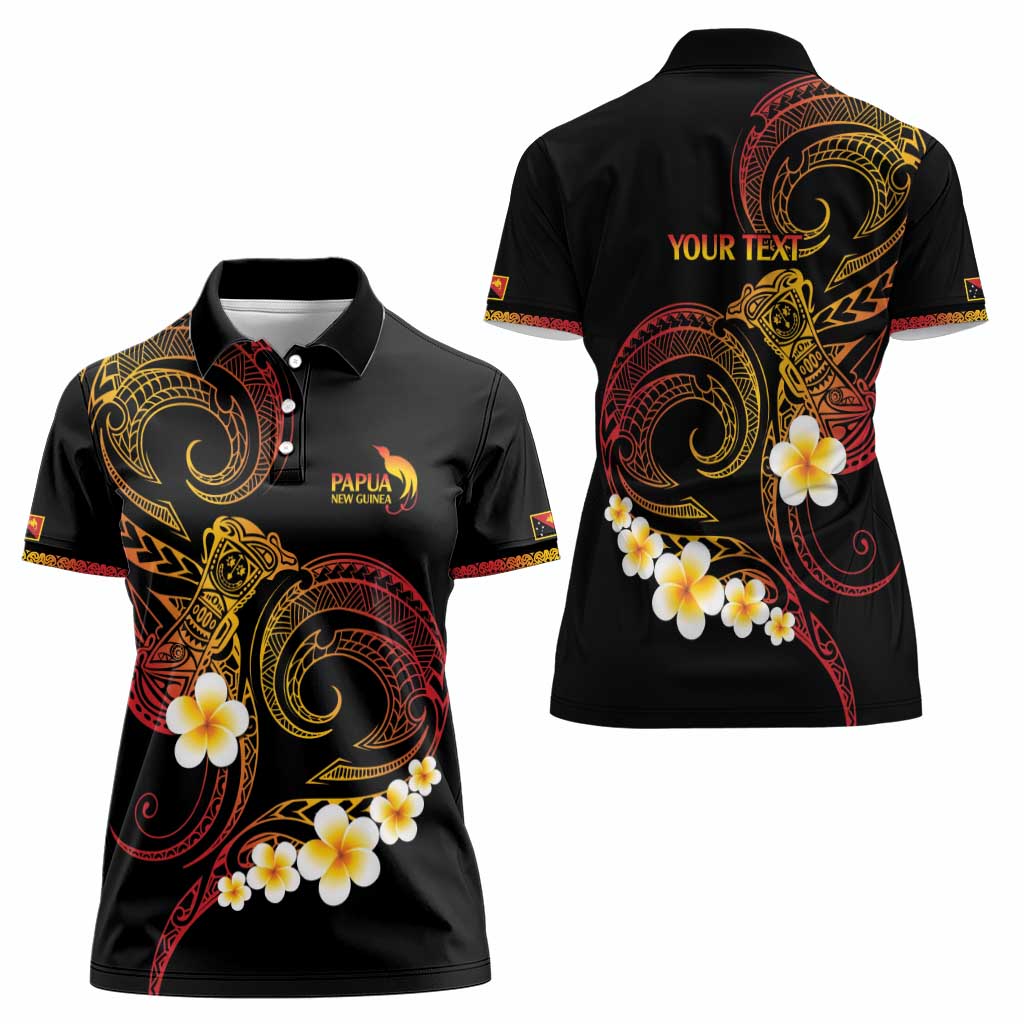 Personalised Papua New Guinea Sepik Women Polo Shirt Plumeria Floral Tribal Pattern LT9 - Polynesian Pride