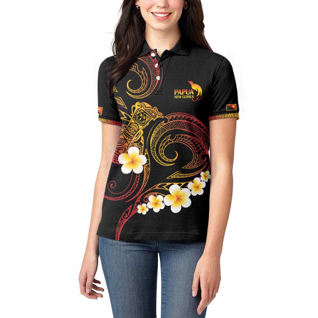 Personalised Papua New Guinea Sepik Women Polo Shirt Plumeria Floral Tribal Pattern LT9 - Polynesian Pride