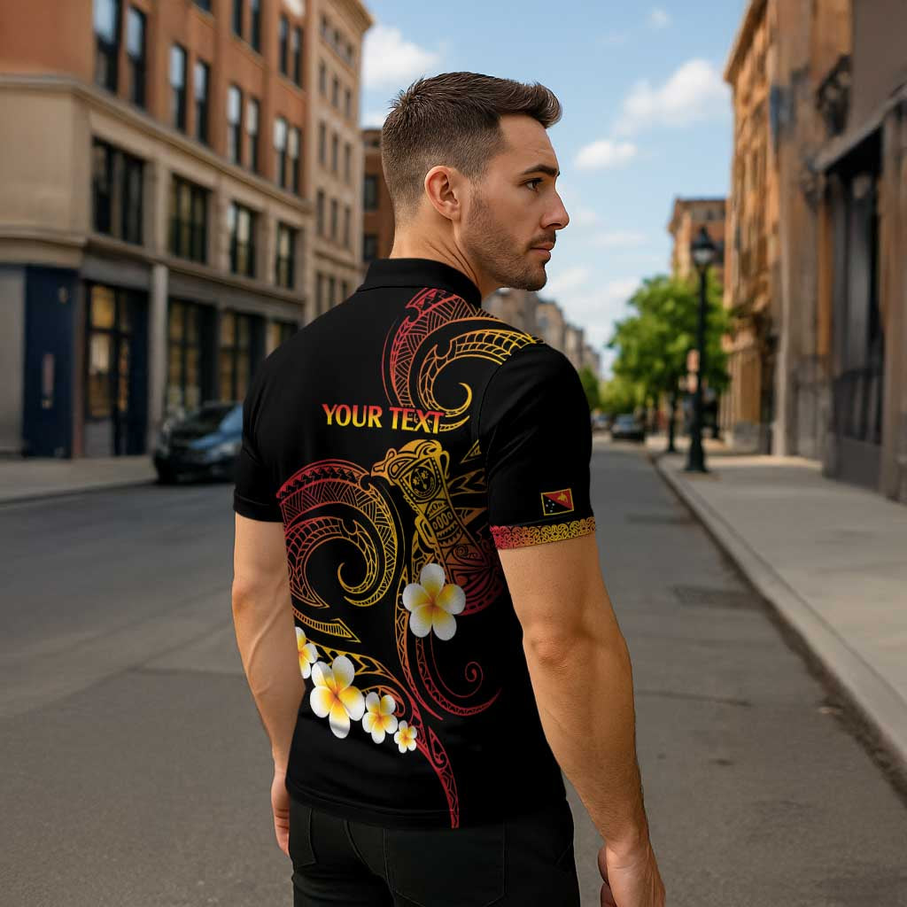Personalised Papua New Guinea Sepik Zipper Polo Shirt Plumeria Floral Tribal Pattern - Polynesian Pride
