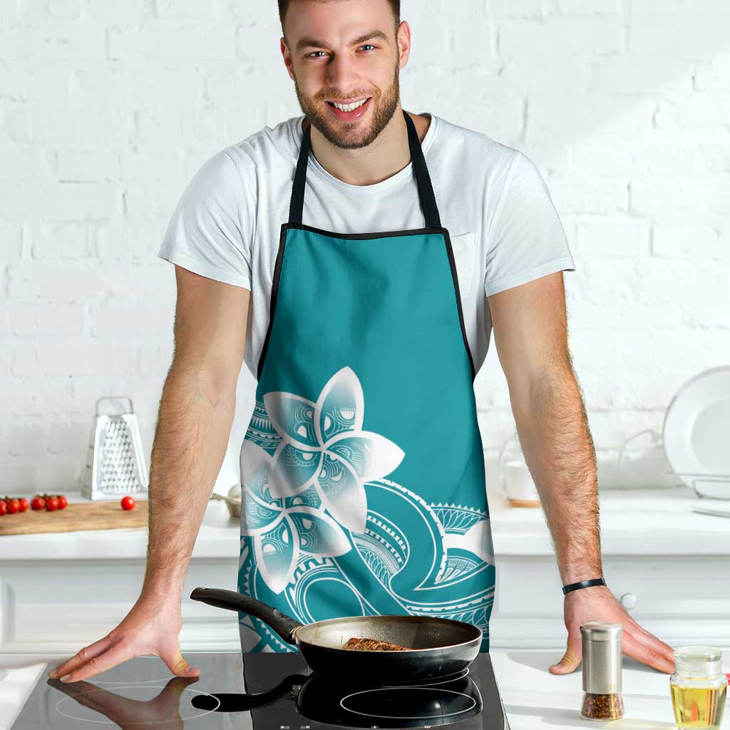 Polynesian Plumeria Flowers Tribal Apron Pacific Tattoo Teal Style - Polynesian Pride