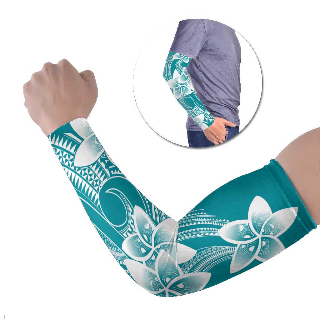 Polynesian Plumeria Flowers Tribal Arm Sleeves Pacific Tattoo Teal Style LT9 Set of 2 Teal - Polynesian Pride