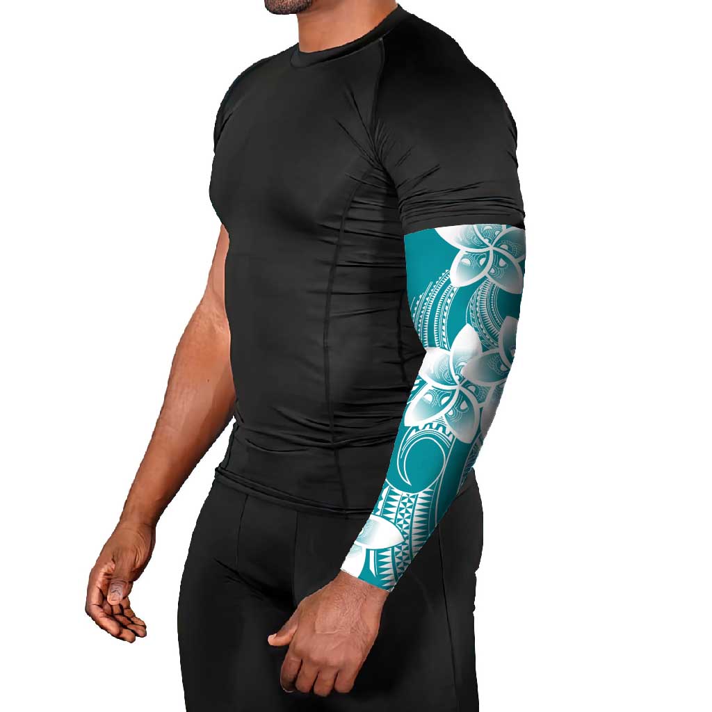 Polynesian Plumeria Flowers Tribal Arm Sleeves Pacific Tattoo Teal Style LT9 - Polynesian Pride
