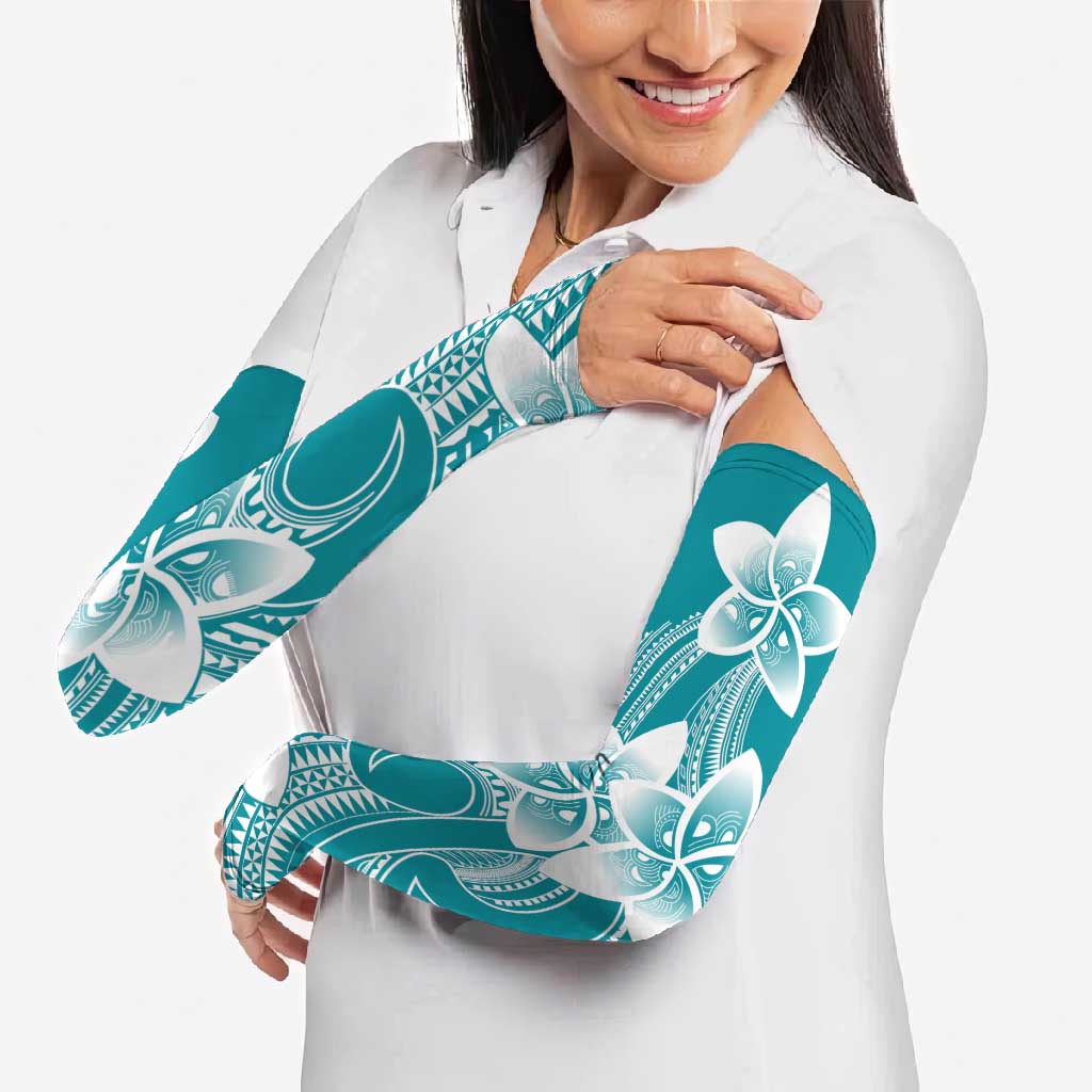 Polynesian Plumeria Flowers Tribal Arm Sleeves Pacific Tattoo Teal Style LT9 - Polynesian Pride