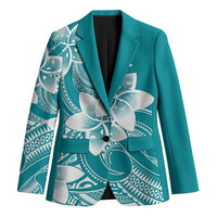 Polynesian Plumeria Flowers Tribal Blazer Pacific Tattoo Teal Style - Polynesian Pride