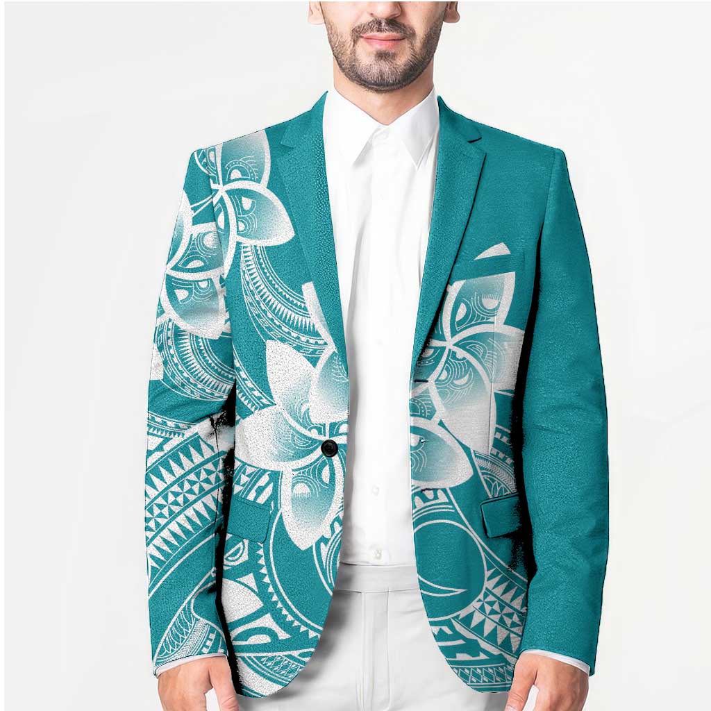 Polynesian Plumeria Flowers Tribal Blazer Pacific Tattoo Teal Style - Polynesian Pride