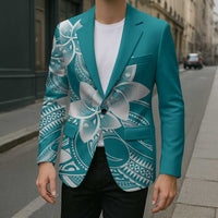 Polynesian Plumeria Flowers Tribal Blazer Pacific Tattoo Teal Style - Polynesian Pride
