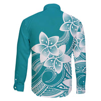 Polynesian Plumeria Flowers Tribal Family Matching Long Sleeve Bodycon Dress and Hawaiian Shirt Pacific Tattoo Teal Style LT9 - Polynesian Pride