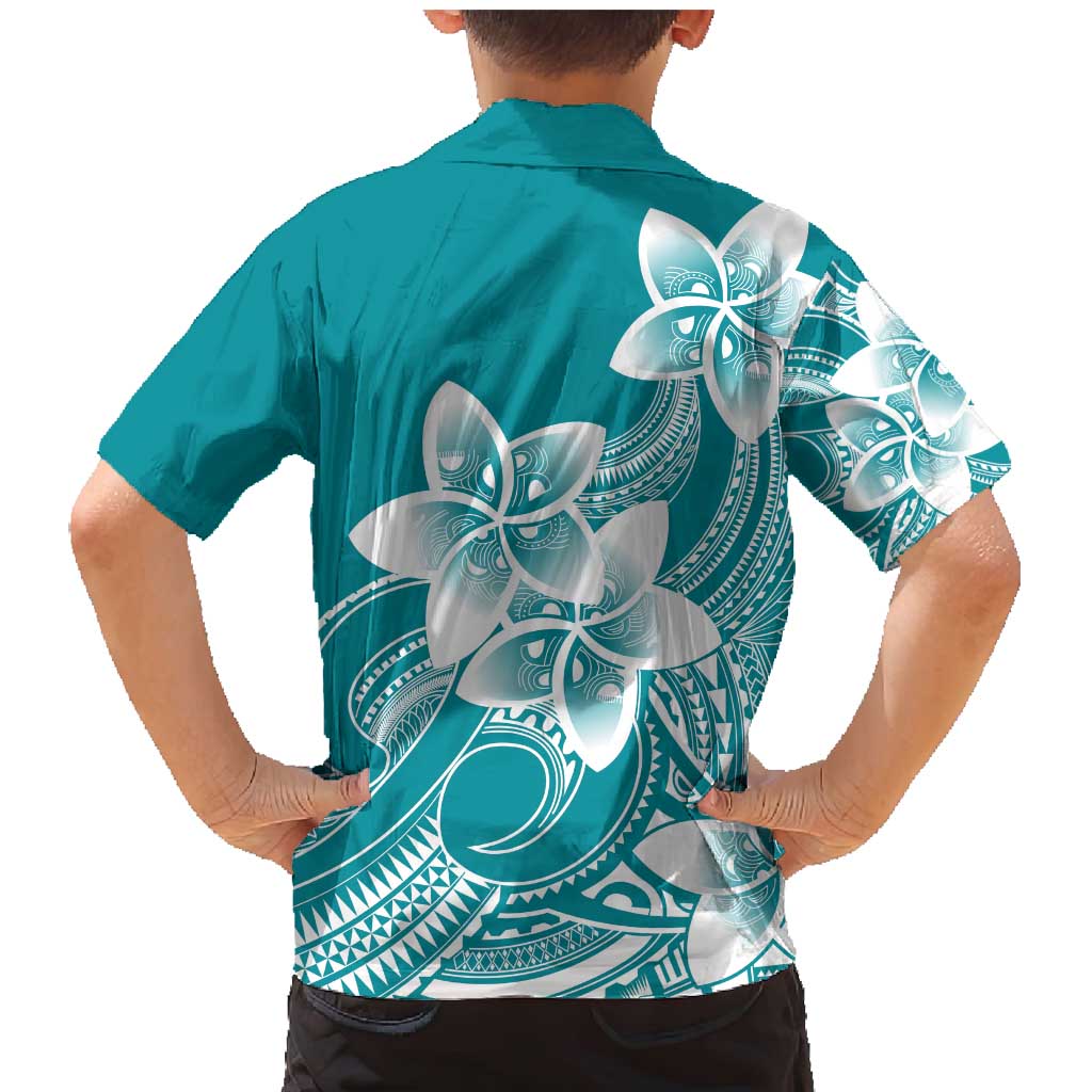 Polynesian Plumeria Flowers Tribal Family Matching Mermaid Dress and Hawaiian Shirt Pacific Tattoo Teal Style LT9 - Polynesian Pride
