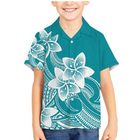 Polynesian Plumeria Flowers Tribal Family Matching Mermaid Dress and Hawaiian Shirt Pacific Tattoo Teal Style LT9 Son's Shirt Teal - Polynesian Pride
