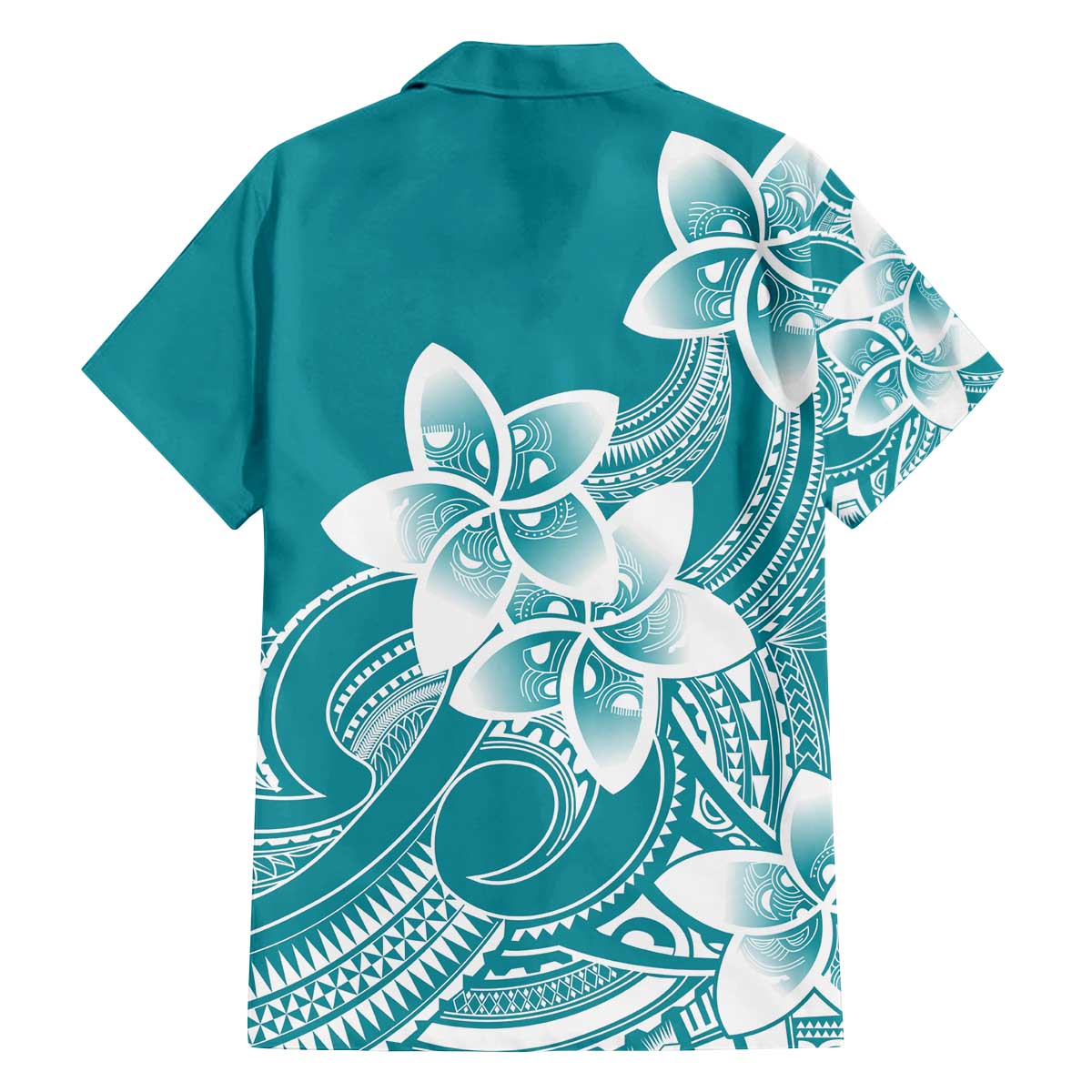 Polynesian Plumeria Flowers Tribal Family Matching Off The Shoulder Long Sleeve Dress and Hawaiian Shirt Pacific Tattoo Teal Style LT9 - Polynesian Pride