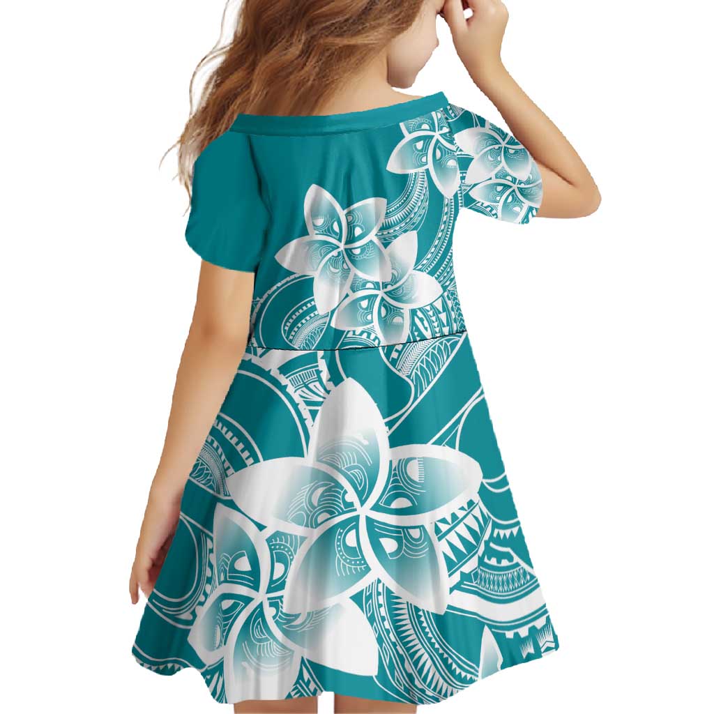 Polynesian Plumeria Flowers Tribal Family Matching Off Shoulder Maxi Dress and Hawaiian Shirt Pacific Tattoo Teal Style LT9 - Polynesian Pride