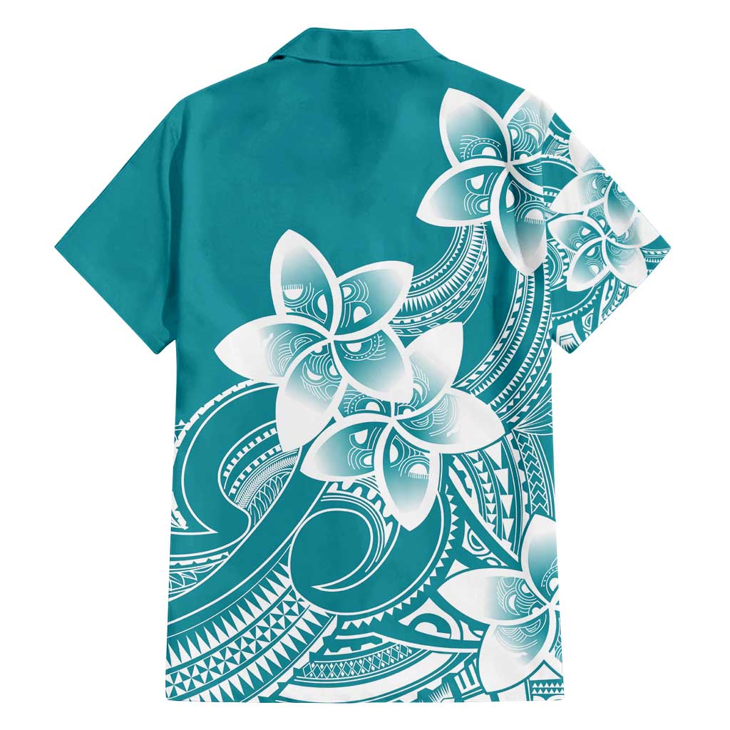 Polynesian Plumeria Flowers Tribal Family Matching Off Shoulder Maxi Dress and Hawaiian Shirt Pacific Tattoo Teal Style LT9 - Polynesian Pride