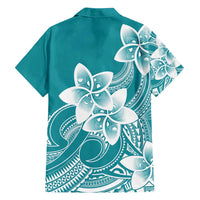 Polynesian Plumeria Flowers Tribal Family Matching Off Shoulder Maxi Dress and Hawaiian Shirt Pacific Tattoo Teal Style LT9 - Polynesian Pride