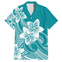 Polynesian Plumeria Flowers Tribal Family Matching Off Shoulder Short Dress and Hawaiian Shirt Pacific Tattoo Teal Style LT9 Dad's Shirt - Short Sleeve Teal - Polynesian Pride