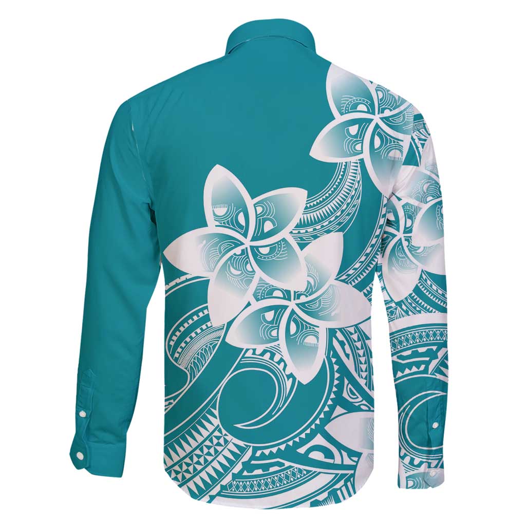 Polynesian Plumeria Flowers Tribal Family Matching Off Shoulder Short Dress and Hawaiian Shirt Pacific Tattoo Teal Style LT9 - Polynesian Pride