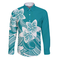 Polynesian Plumeria Flowers Tribal Family Matching Summer Maxi Dress and Hawaiian Shirt Pacific Tattoo Teal Style LT9 Dad's Shirt - Long Sleeve Teal - Polynesian Pride