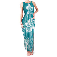 Polynesian Plumeria Flowers Tribal Family Matching Tank Maxi Dress and Hawaiian Shirt Pacific Tattoo Teal Style LT9 Mom's Dress Teal - Polynesian Pride