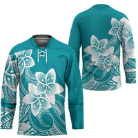 Polynesian Plumeria Flowers Tribal Hockey Jersey Pacific Tattoo Teal Style - Polynesian Pride