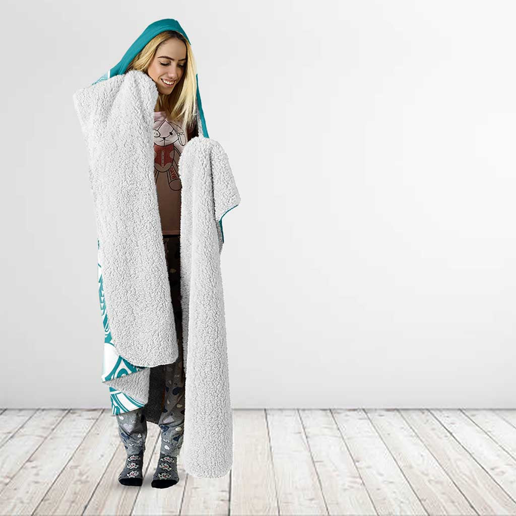 Polynesian Plumeria Flowers Tribal Hooded Blanket Pacific Tattoo Teal Style - Polynesian Pride