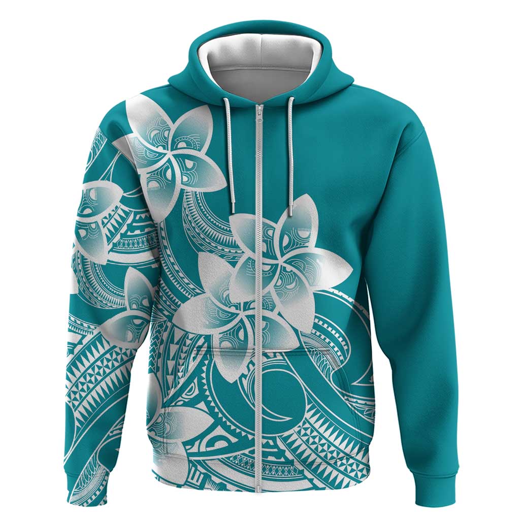 Polynesian Plumeria Flowers Tribal Hoodie Pacific Tattoo Teal Style - Polynesian Pride