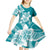 Polynesian Plumeria Flowers Tribal Kid Short Sleeve Dress Pacific Tattoo Teal Style - Polynesian Pride