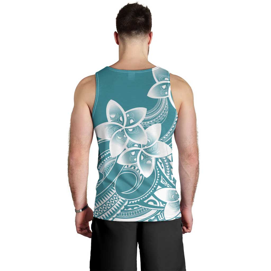 Polynesian Plumeria Flowers Tribal Men Tank Top Pacific Tattoo Teal Style - Polynesian Pride