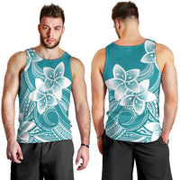 Polynesian Plumeria Flowers Tribal Men Tank Top Pacific Tattoo Teal Style - Polynesian Pride