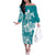 Polynesian Plumeria Flowers Tribal Off The Shoulder Long Sleeve Dress Pacific Tattoo Teal Style - Polynesian Pride