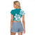Polynesian Plumeria Flowers Tribal Raglan Cropped T Shirt Pacific Tattoo Teal Style - Polynesian Pride