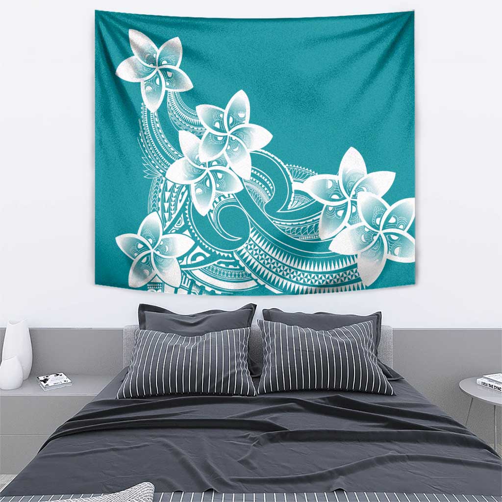 Polynesian Plumeria Flowers Tribal Tapestry Pacific Tattoo Teal Style LT9 - Polynesian Pride