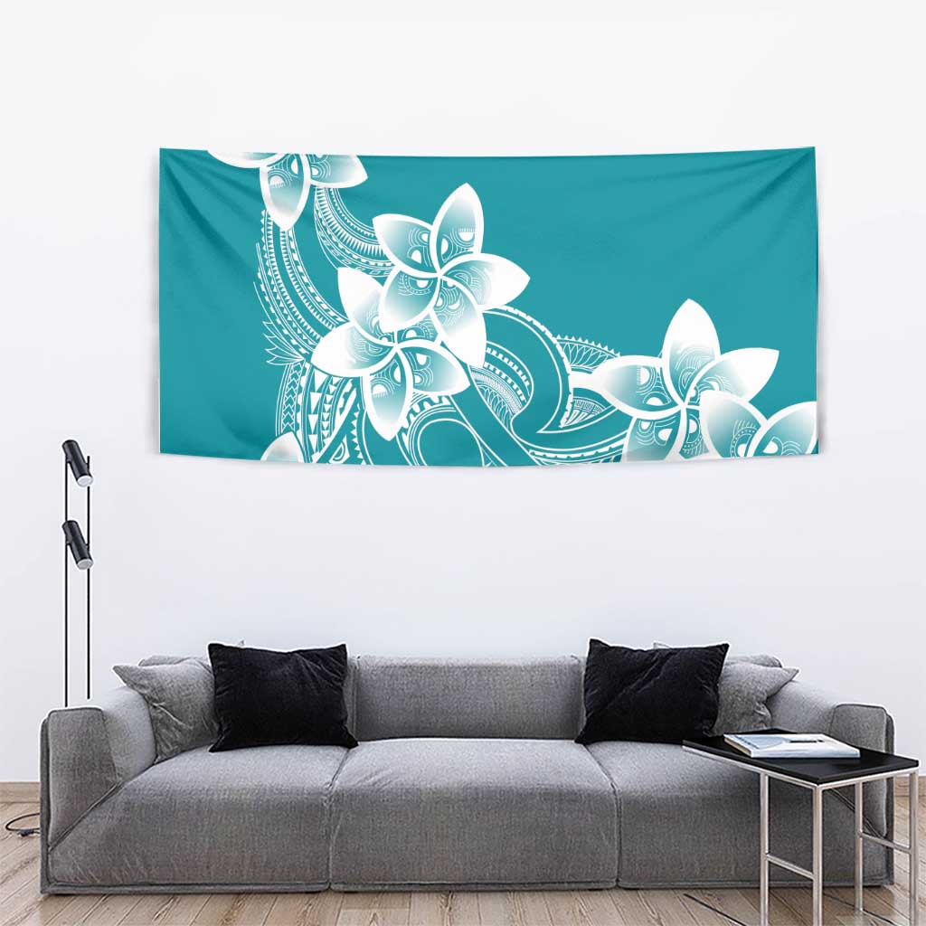 Polynesian Plumeria Flowers Tribal Tapestry Pacific Tattoo Teal Style LT9 - Polynesian Pride