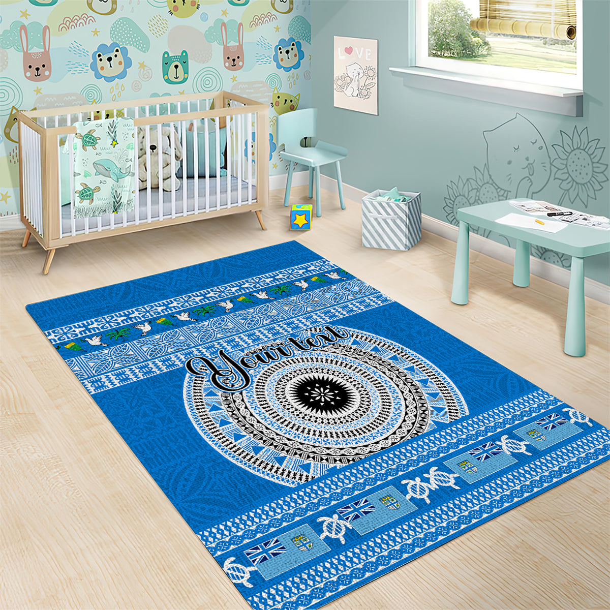Personalised Fiji Marau Na Kerisimasi Area Rug Merry Christmas Tapa Pattern Blue Style LT9 - Polynesian Pride